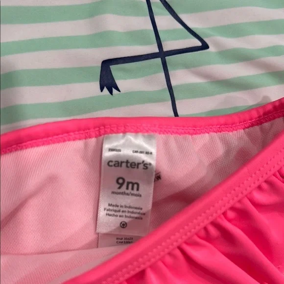 Carters Girls 9M Swim Set with Flamingo Design Rashguard Swin Suit Ruffle -NWOT - Picture 2 of 5